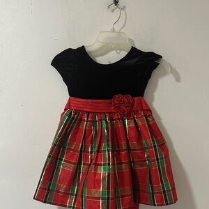 Festive Plaid Dress with Velvet Top